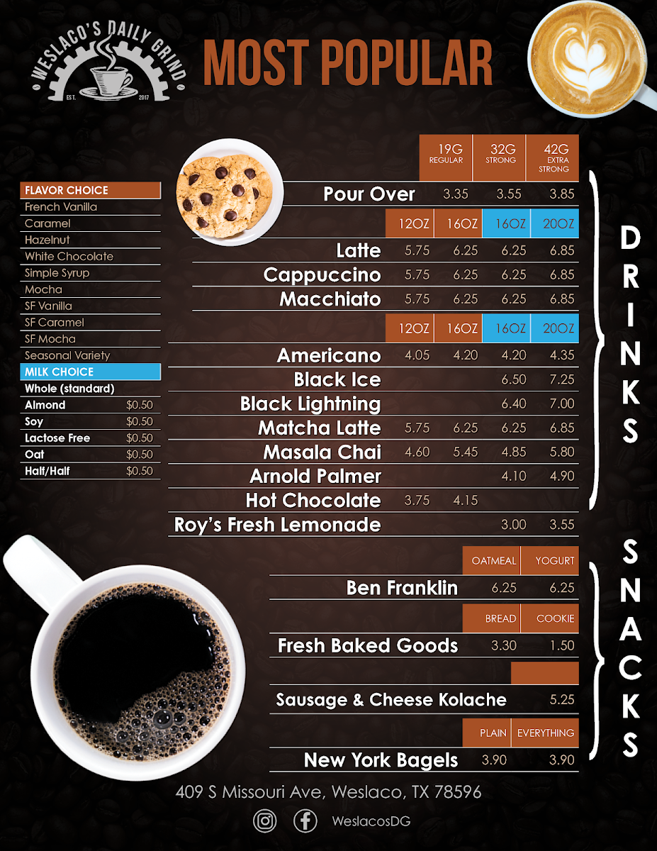 Menu Weslaco's Daily Grind | Coffee, Teas, Pastries-1