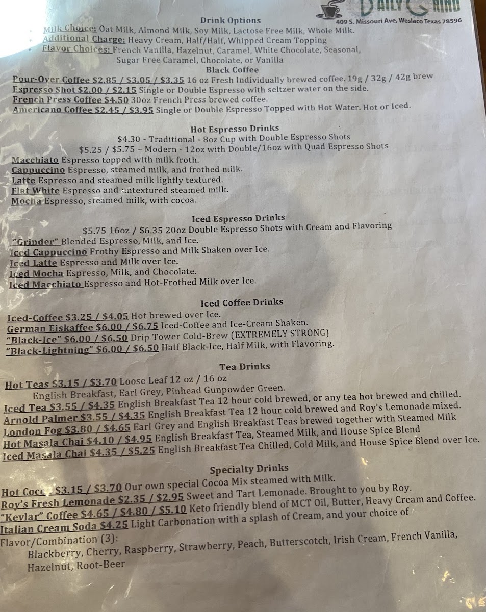 Menu Weslaco's Daily Grind | Coffee, Teas, Pastries-6